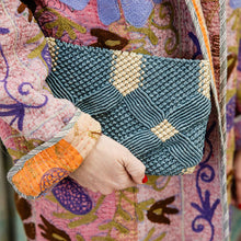 Handmade Macramé Clutch Dusty Blue and Champagne
